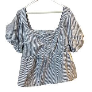 NWT Old Navy Striped Puff Sleeve Babydoll Blouse May All Day Blue Stripe Plus 2X